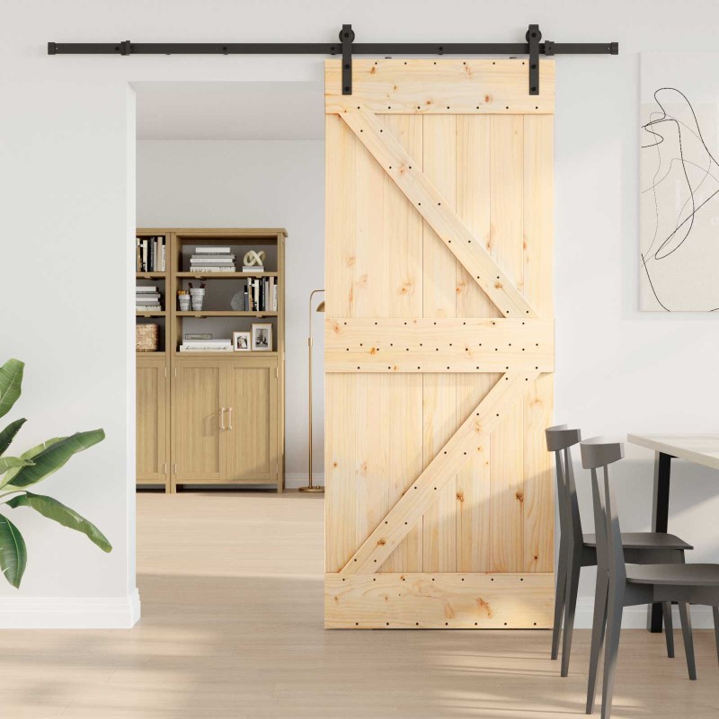 Porte coulissante NARVIK Naturel et noir 85 x 210 cm (213,5 cm) 645613645613