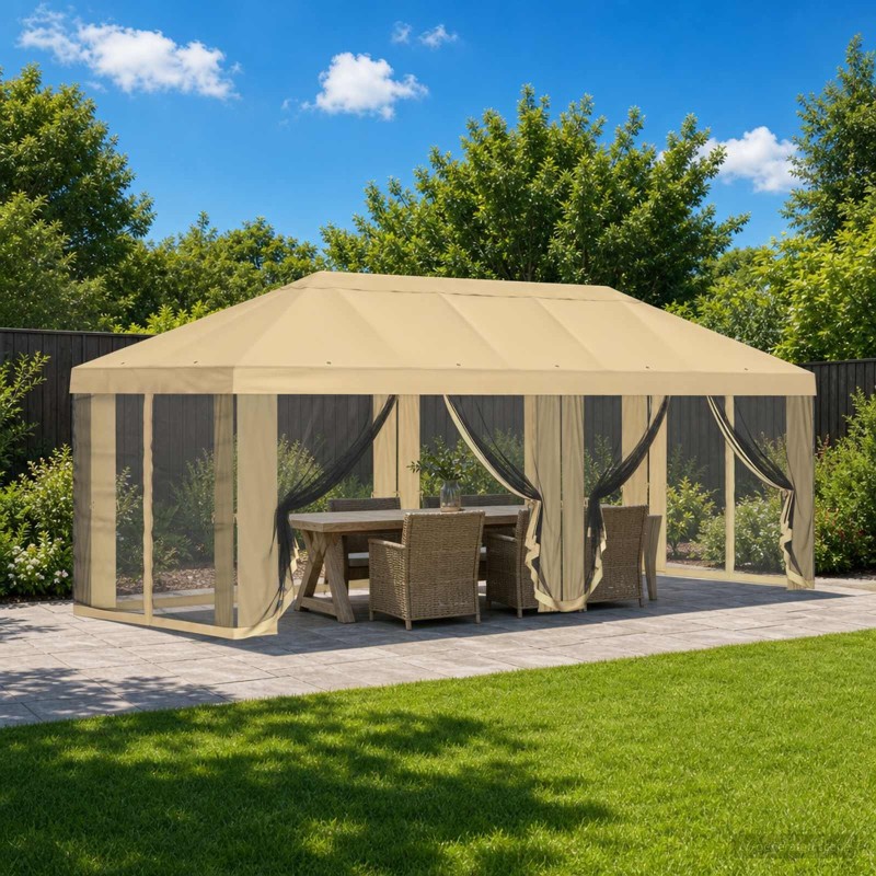 Housse de tonnelle avec murs latéraux 6 x 3 m Crème Polyester 645633645633