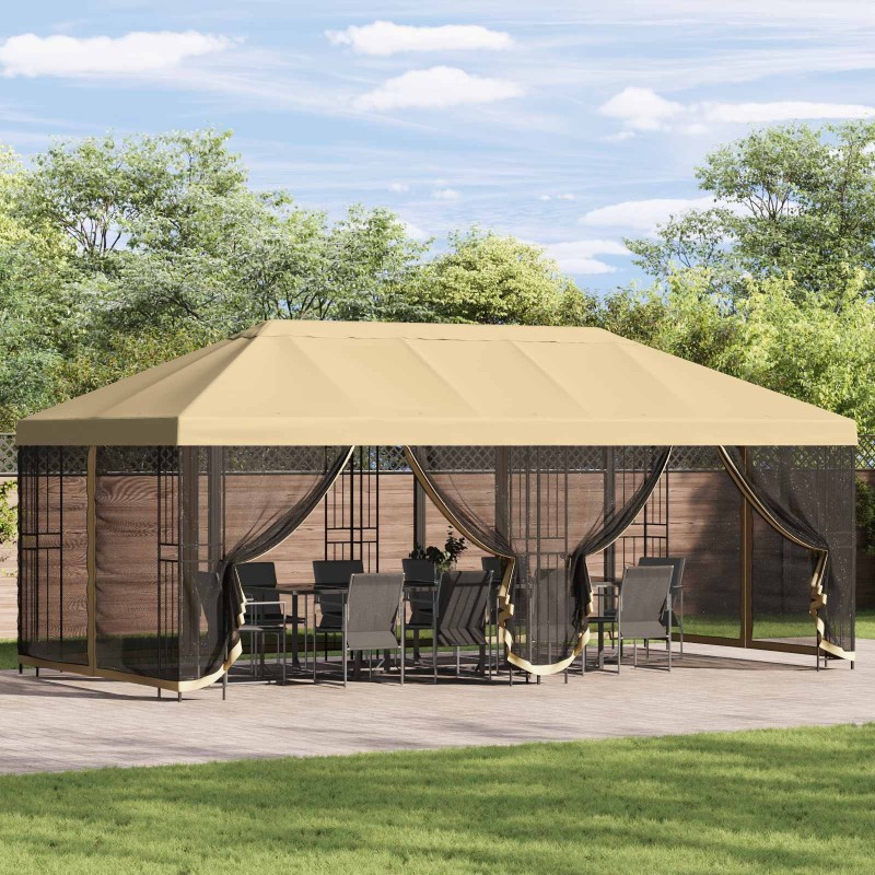Gazebo avec murs latéraux 6 x 3 m Crème Polyester et Acier 190 645636645636