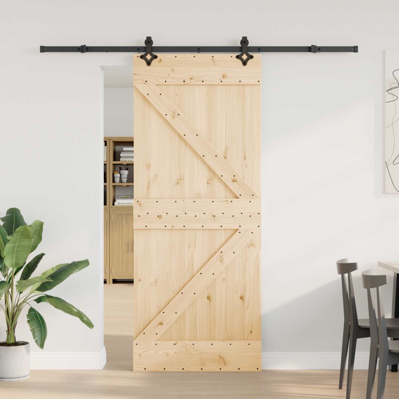 Porte coulissante NARVIK Naturel et noir 85 x 210 cm (213,5 cm) 645657645657