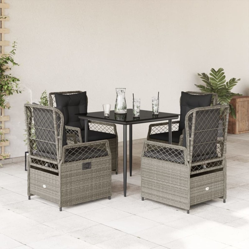 Ensemble à manger de jardin et coussins 5 pcs gris clair rotin 645659645659