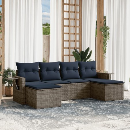 Ensemble de canapé de jardin 6 pcs avec coussins gris résine tressée 645660645660
