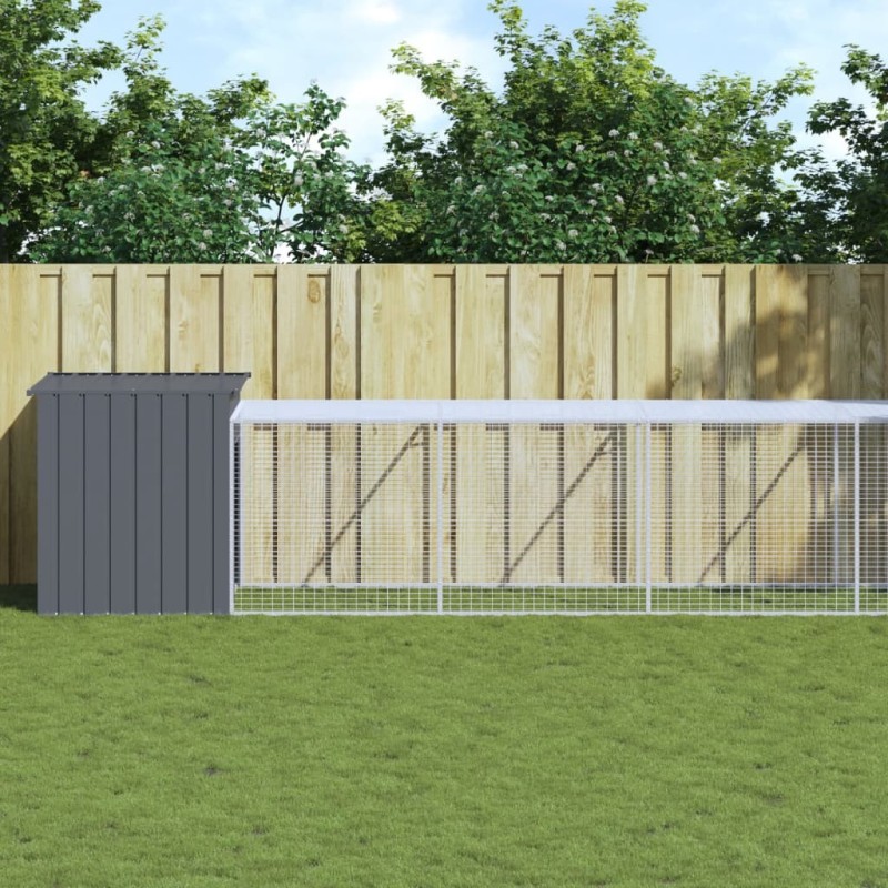 Poulailler avec cour anthracite 110x813x110 cm acier galvanisé 645664645664