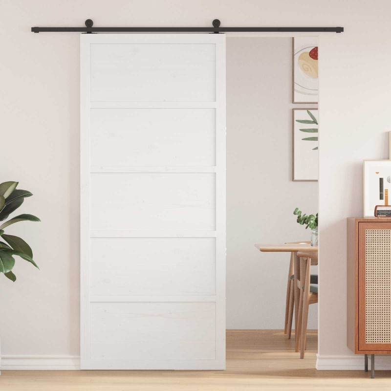 Porte de grange Blanc 100 x 2,5 x 208 cm Bois de pin massif 645665645665