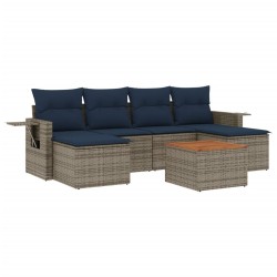 Ensemble de canapé de jardin 7 pcs avec coussins gris résine tressée 645666645666
