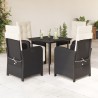 Ensemble à manger de jardin coussins 5pcs Noir Résine tressée 645674645674