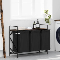 Panier à linge à 3 compartiments avec étagère chêne fumé 645675645675