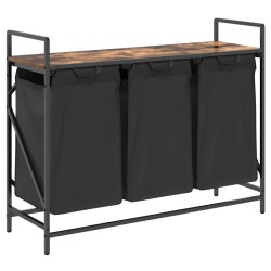 Panier à linge à 3 compartiments avec étagère chêne fumé 645675645675