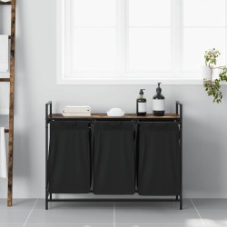 Panier à linge à 3 compartiments avec étagère chêne fumé 645675645675