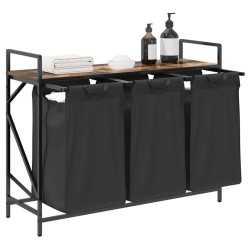 Panier à linge à 3 compartiments avec étagère chêne fumé 645675645675