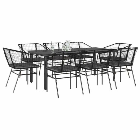 Ensemble à manger de jardin coussins 9pcs noir poly rotin verre 645682645682