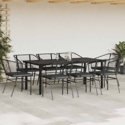 Ensemble à manger de jardin coussins 9pcs noir poly rotin verre 645682645682