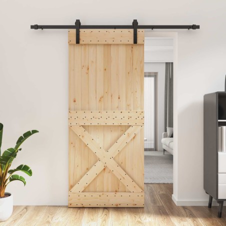 Porte coulissante Naturel et noir 90 x 210 cm 645686645686