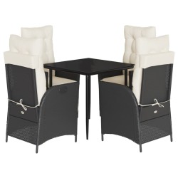 Ensemble à manger de jardin coussins 5pcs Noir Résine tressée 645694645694