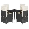 Ensemble à manger de jardin coussins 5pcs Noir Résine tressée 645694645694