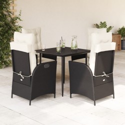 Ensemble à manger de jardin coussins 5pcs Noir Résine tressée 645704645704