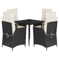 Ensemble à manger de jardin coussins 5pcs Noir Résine tressée 645704645704