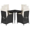 Ensemble à manger de jardin coussins 5pcs Noir Résine tressée 645704645704