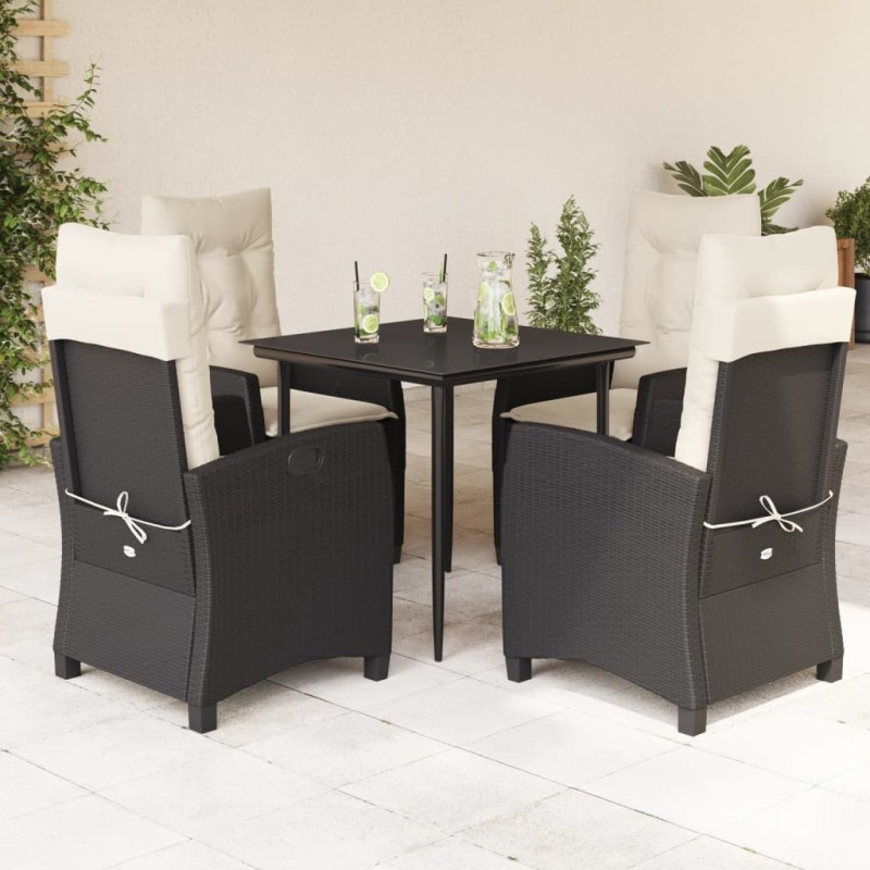 Ensemble à manger de jardin coussins 5pcs Noir Résine tressée 645718645718