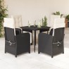 Ensemble à manger de jardin coussins 5pcs Noir Résine tressée 645723645723
