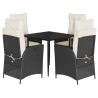 Ensemble à manger de jardin coussins 5pcs Noir Résine tressée 645735645735