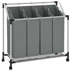 Panier à linge à roulettes 4 compartiments gris 645755645755
