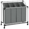 Panier à linge à roulettes 4 compartiments gris 645755645755