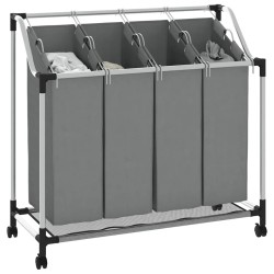 Panier à linge à roulettes 4 compartiments gris 645755645755