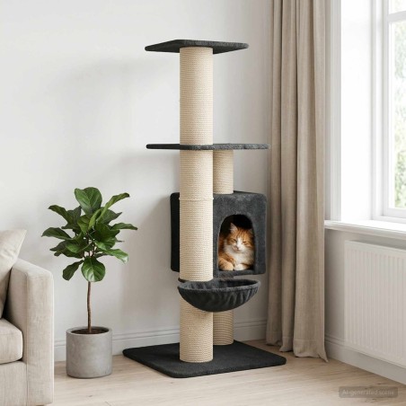 Arbre à chat avec poteaux à griffer en sisal Gris foncé 137 cm 645777645777