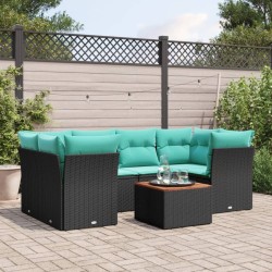 Salon de jardin 7 pcs avec coussins noir résine tressée 645779645779