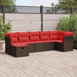Salon de jardin avec coussins 7 pcs marron résine tressée 645782645782