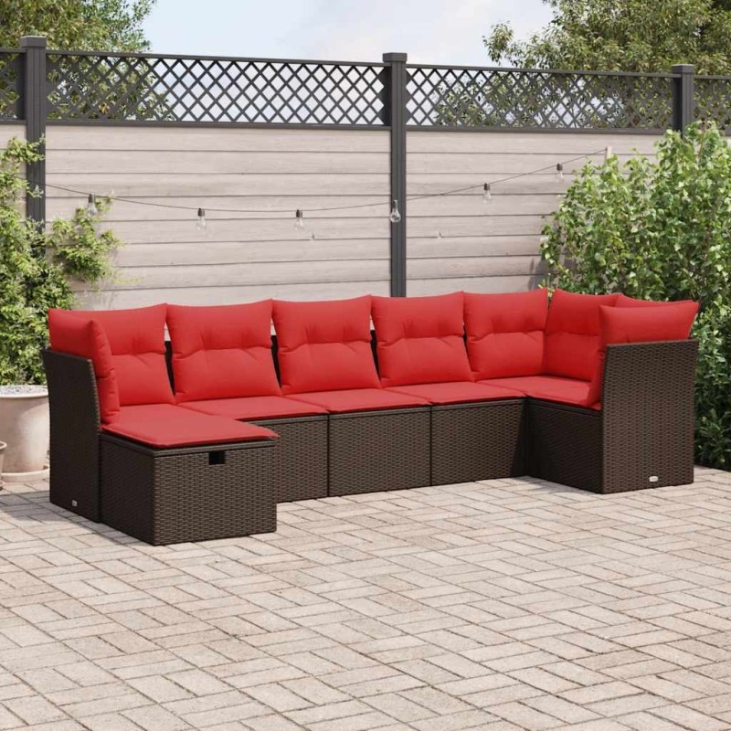 Salon de jardin avec coussins 7 pcs marron résine tressée 645782645782