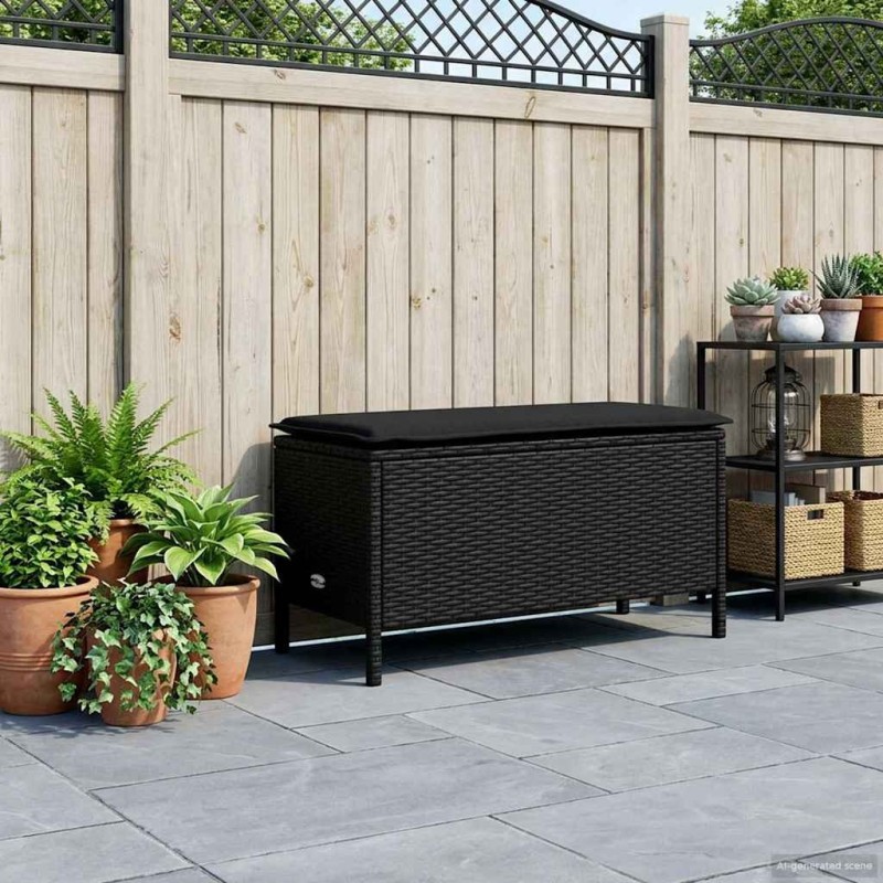 Pouf de Jardin avec oreiller Noir 80 x 38 x 45 cm Rotin PE 645797645797