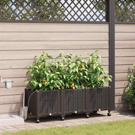 Porte-plante de jardin avec irrigation et roues 3 pc Marron PP 645814645814