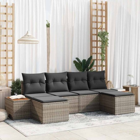 Ensemble de canapé de jardin avec coussin 6 pcs Gris polyrotin 645819645819