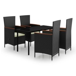 Ensemble à manger de jardin avec coussins 5 pcs Noir 645820645820