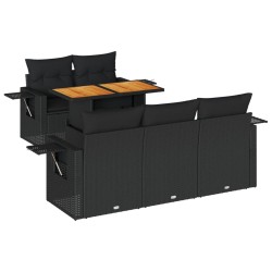 Salon de jardin 6 pcs avec coussins noir résine tressée 645823645823