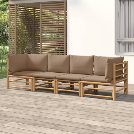 Salon de jardin 4 pcs avec coussins taupe bambou 645829645829