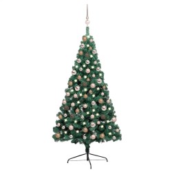 Demi-arbre de Noël artificiel pré-éclairé et boules vert 150 cm 645830645830