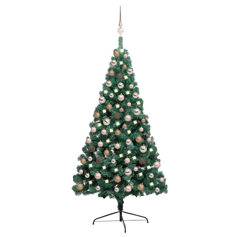 Demi-arbre de Noël artificiel pré-éclairé et boules vert 150 cm 645830645830
