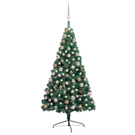 Demi-arbre de Noël artificiel pré-éclairé et boules vert 150 cm 645830645830