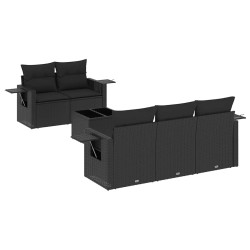Salon de jardin 6 pcs avec coussins noir résine tressée 645832645832