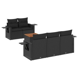 Salon de jardin 6 pcs avec coussins noir résine tressée 645833645833