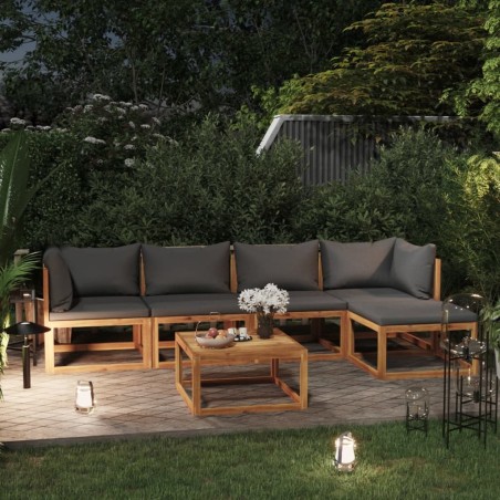 Salon de jardin 6 pcs avec coussin Bois d'acacia solide 645835645835