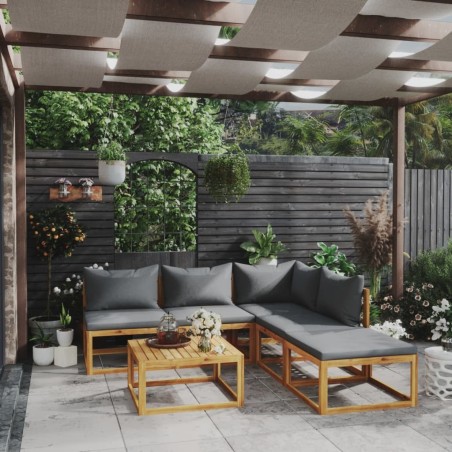 Salon de jardin 6 pcs avec coussin Bois d'acacia solide 645836645836