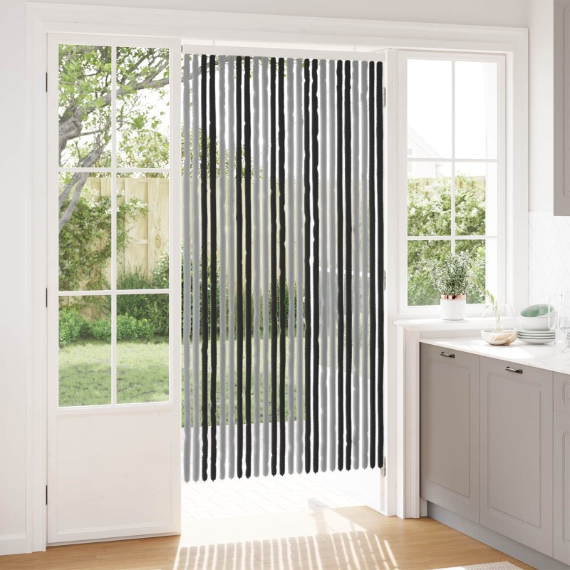 Rideau anti-insectes en chenille Gris et Noir 100 x 200 cm 645850645850