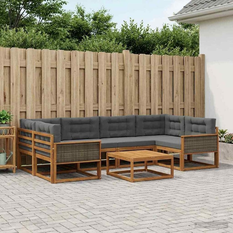 Ensemble de canapés d'extérieur 7 pcs Naturel et Anthracite 645851645851