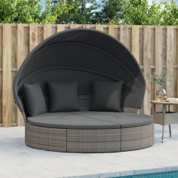 Lit de repos d'extérieur avec auvent et coussins résine tressée 645861645861
