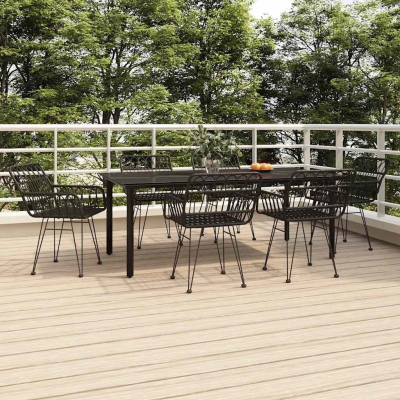 Ensemble à manger de jardin 7 pcs Noir Résine tressée 645870645870