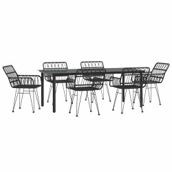 Ensemble à manger de jardin 7 pcs Noir Résine tressée 645870645870